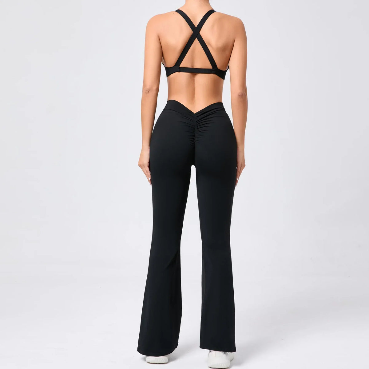 Women's Seamless Yoga Sets Brushed Fabric Flared Hip-Lifting Pants Cross Beauty Back Bra Suits Gym Workout Fitness Training Sets