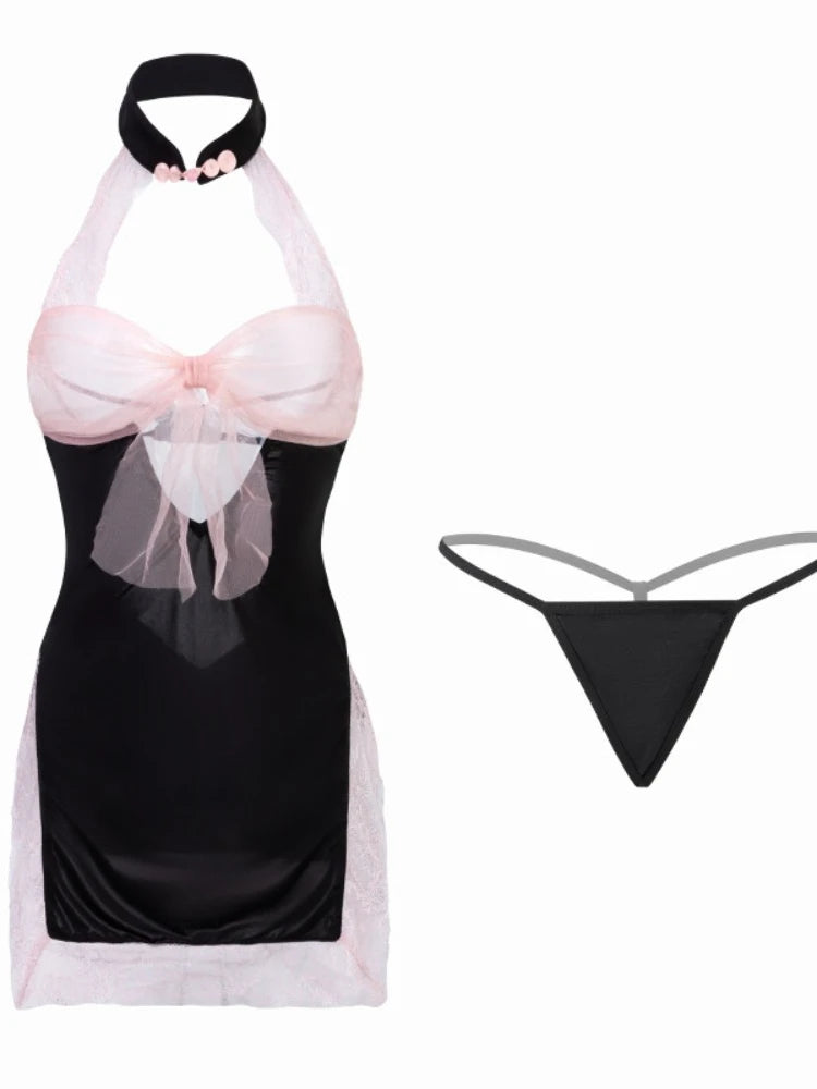 Women Christmas Erotic Transparent Bra Thong Kit Crotchless Fishnet Black Pajamas Sexy Lingerie Hot Erotic Mesh Exotic Bodysuit