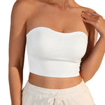 Women Strapless Bandeau Top Solid Color Sleeveless Cropped Tube Top Slim Fit Casual Bralette For Summer Invisible Wireless Bras