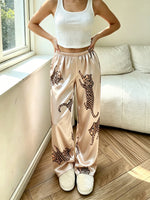 New Women Leopard Print Pajama Pants Elastic Waist Loose Trousers Casual Home Loungewear All Season Sleep Bottoms