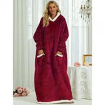 New 120/150cm Winter Thick Blanket Extra Plush Hoodie Lengthened Large Pocket Imitation Cashmere Home Coat Fleece TV Blanket 1pc