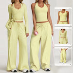 New Women Yoga Set 2/3 Pieces Long sleeves Workout Tracksuit Sportswear Gym Clothing Wide-leg sport pants Fitness Sports Suit