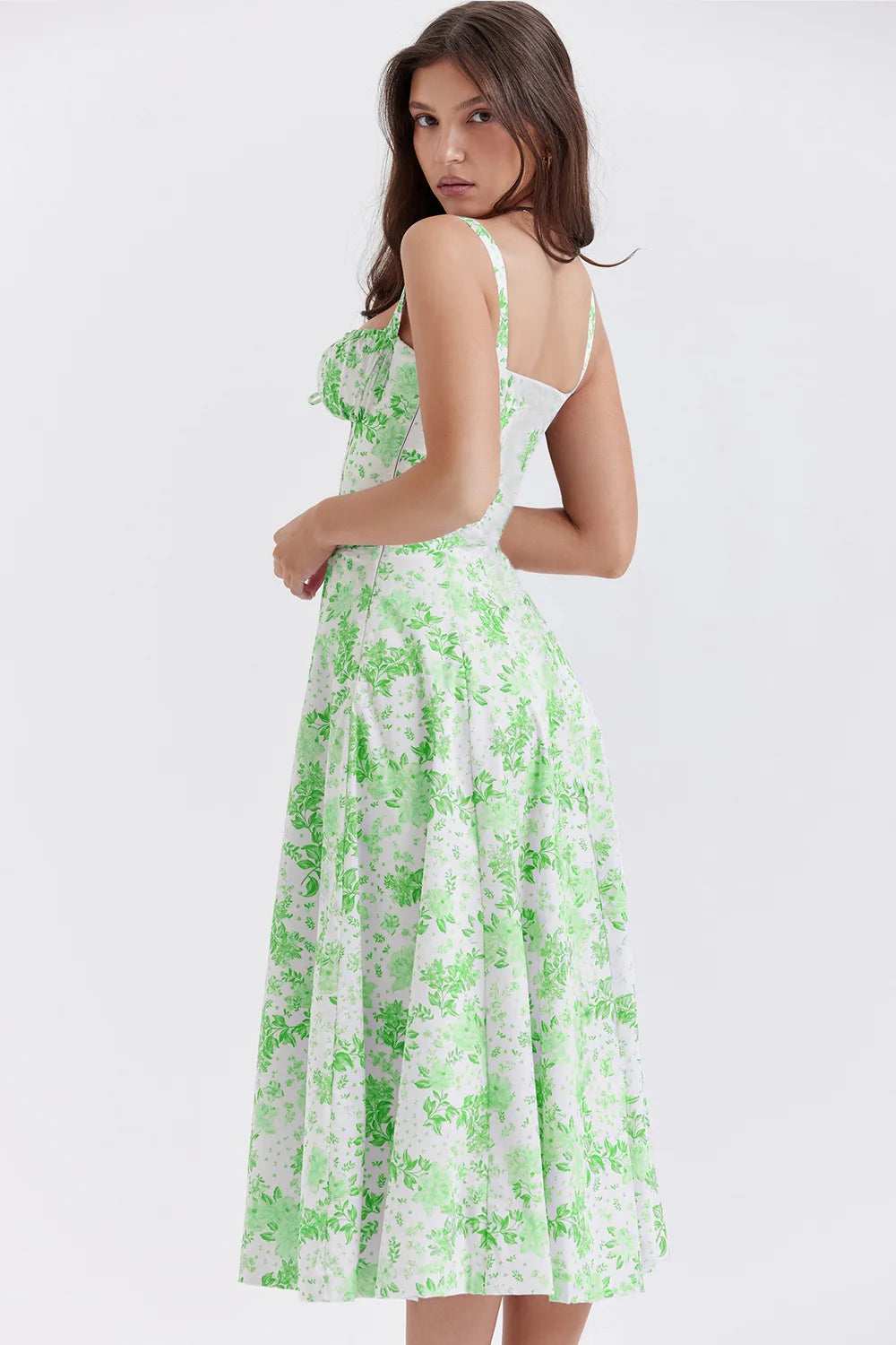 Sexy Low Cut Spaghetti Strap Maxi Dresses For Women Color Flower Printed Chest Wrap Bowknot Leace-up Long Dress Elegant Vestidos