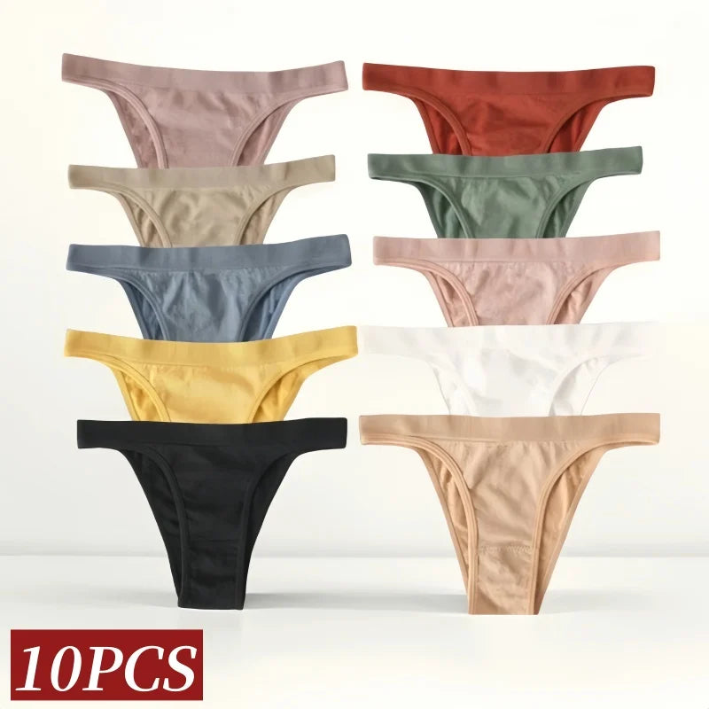 10Pcs/Set Women Seamless Panties Ribbed Underwear Sexy Lingerie High Leg Cut Female Sports Underpants Femme Thongs