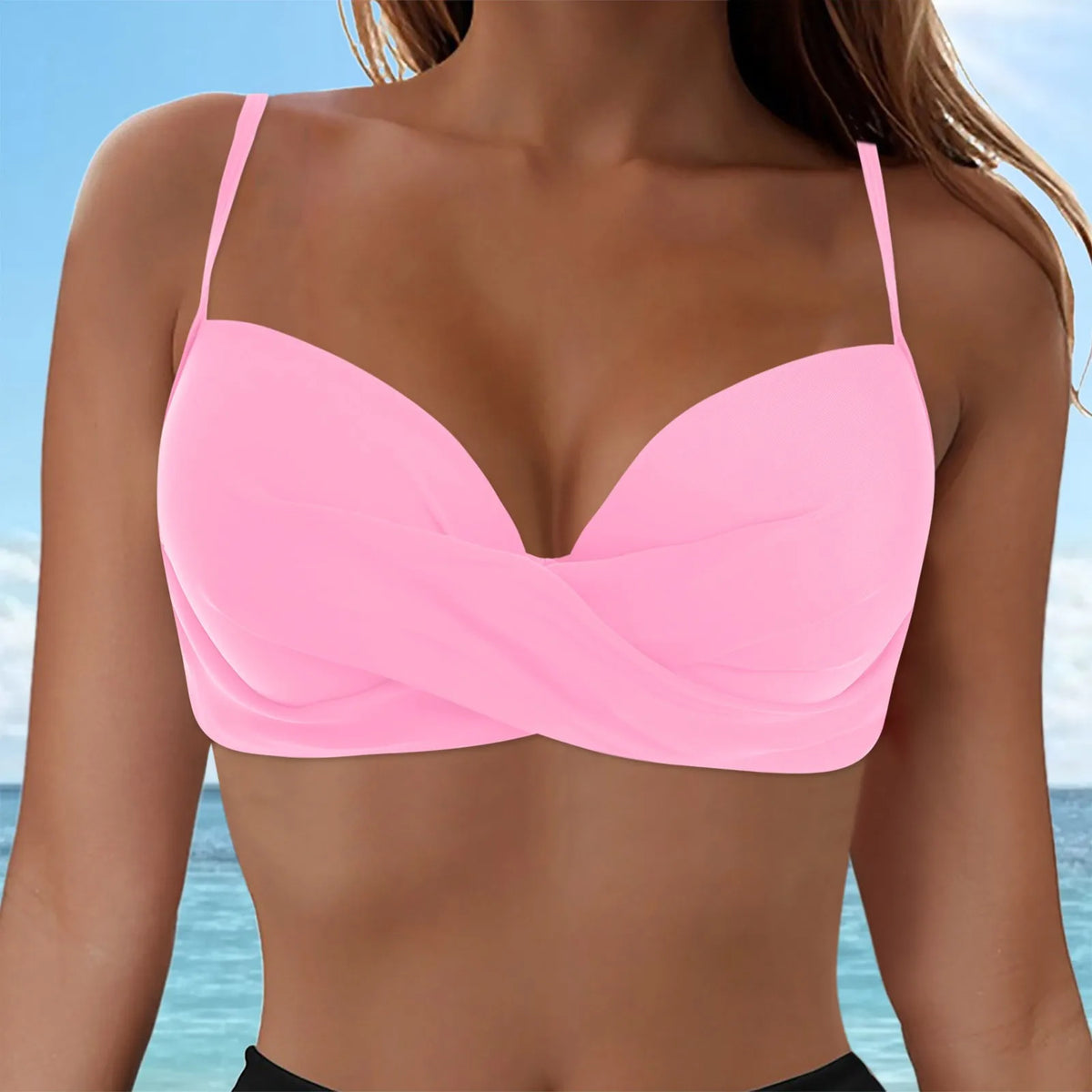 Women's Sexy Bikini Bra Fashion Push Up Underwear Swimsuit Solid Color Cross Tie Bra Pad No Steel Swimsuits Bikini Lenceria