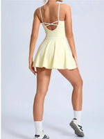 Summer Color Blocking Tennis Dresses Women Thin Shoulder Strap Slim Workout Golf Skirts Outwear Gym Running Pleate Dress