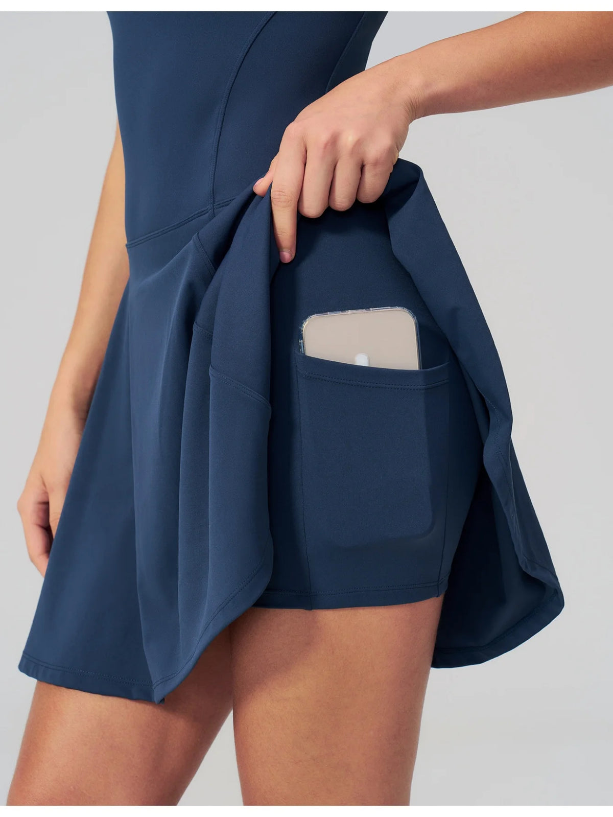 Bodycon Tennis Dress with Shorts Pocket Women Speed Dry Sleeveless V Neck One Piece Sport Outfit Short Dress Fitness Yoga Set