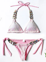 Shiny Sequins Rhinestone Diamond Bikini Women Swimsuit Female Swimwear Two Pieces Bikini Set Halter Bather Bathing Suit Swim