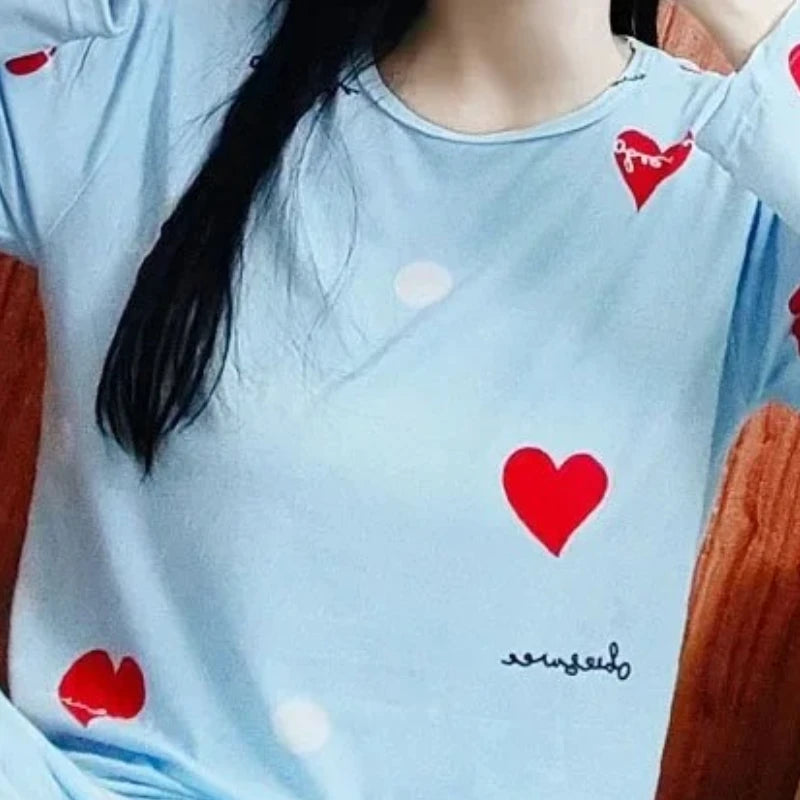 Women Pajamas Plus Size Long Sleeve Student Loungewear Spring Fashion Breathable Print Pullover Top Trouser Set Can Be Worn Outs