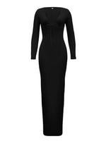 Trendy Solid Color Slim Long Dresses Women Sexy Deep V-neck Hollow Out Leace-up Package Hip Bodycon Party Dress Female Vestidos