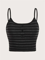 Goth Punk Striped Button Cami Top Women Summer Y2K Clothes Grunge High Street Sleeveless Spaghetti Strap Crop Top Streetwear