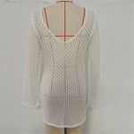 V Neck Long Sleeve Hollow Out Crochet Knitted Tunic Beach Cover Up Cover-ups Beach Dress Beach Wear Beachwear Female Women V7643