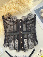 Toucheart Erotic Bodysuit French Retro Black Lace Jumpsuit Women's Sexy Delicate Intimate Seductive Backless Fishbone Shapewear