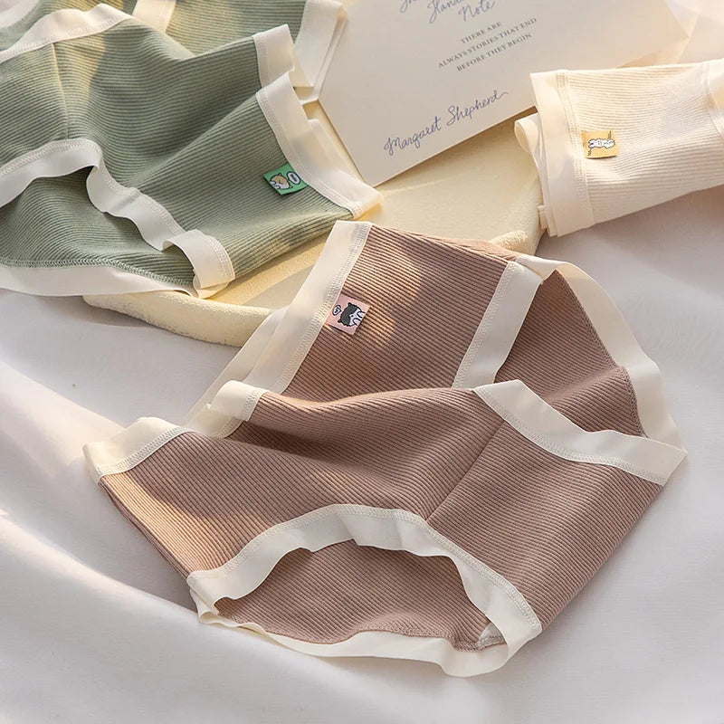 Cotton Panties Women Underpants Low Waist Underwear Confortable Briefs Pants Solid Color Cartoon Print Lingerie