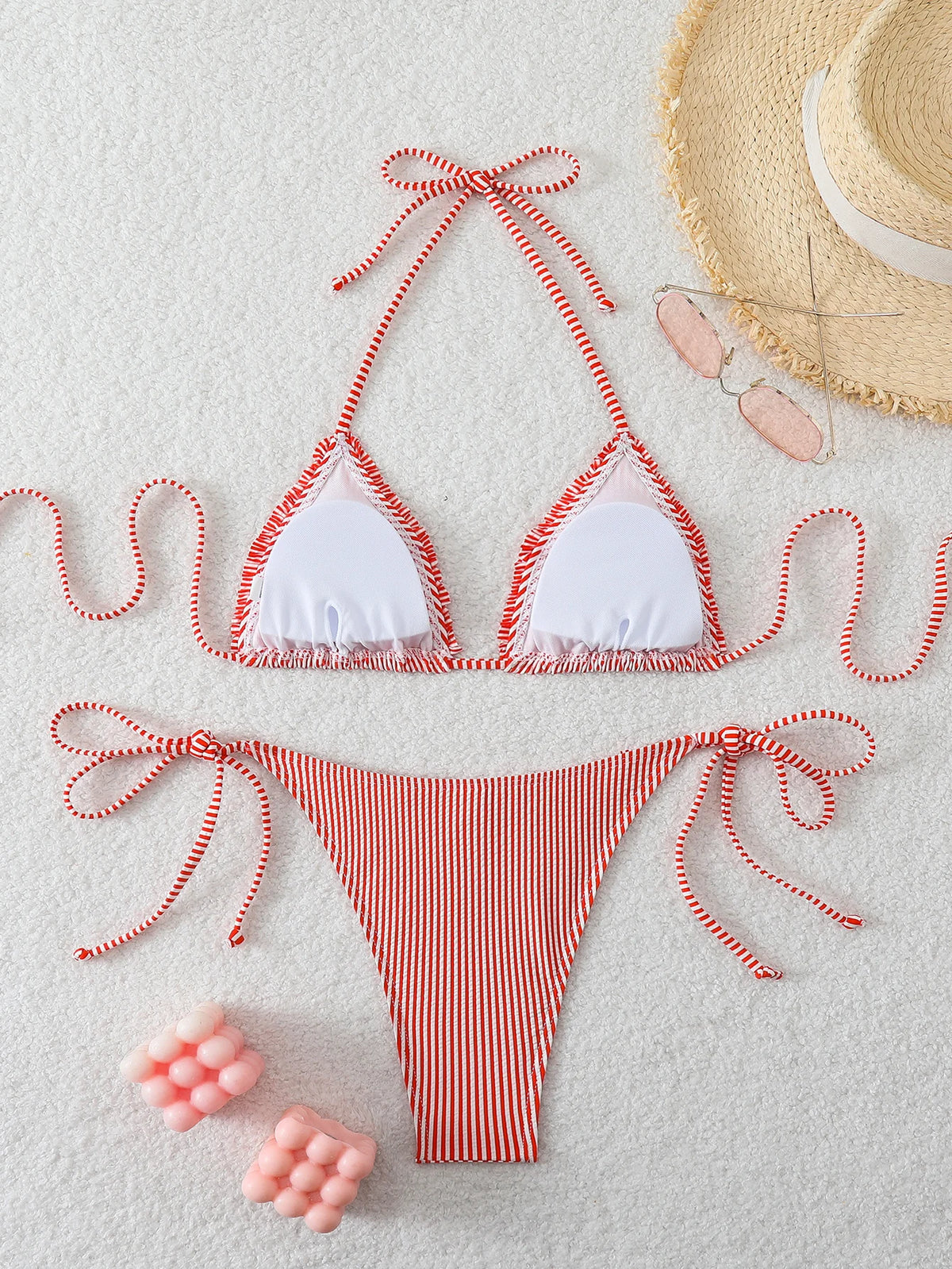 Halter Triangle String Bikinis 2026 Women Sexy Striped Swimsuit RuffleSwimwear Female Bathers Bathing Swimming Swim Suit