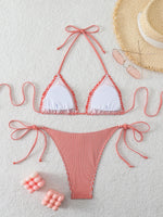 Halter Triangle String Bikinis 2026 Women Sexy Striped Swimsuit RuffleSwimwear Female Bathers Bathing Swimming Swim Suit