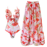 2Pcs Printed Swimsuit Women Sexy Swimwear New Bikini With Long Skirt Female Biquini Push Up Swim Suit Bodysuit Beachwear CoverUp