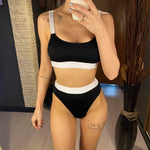 New Sexy Ribbed Splicing Female Swimsuit High Waist Bikini Women Swimwear Two-pieces Bikini Set Bather Bathing Suit Swim V2329