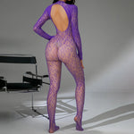 New Erotic Fishnet Bodystocking Purple Temptation Pajamas Women's Transparent Hollow Porn Sexy Lingerie Bodysuit Exotic Costumes
