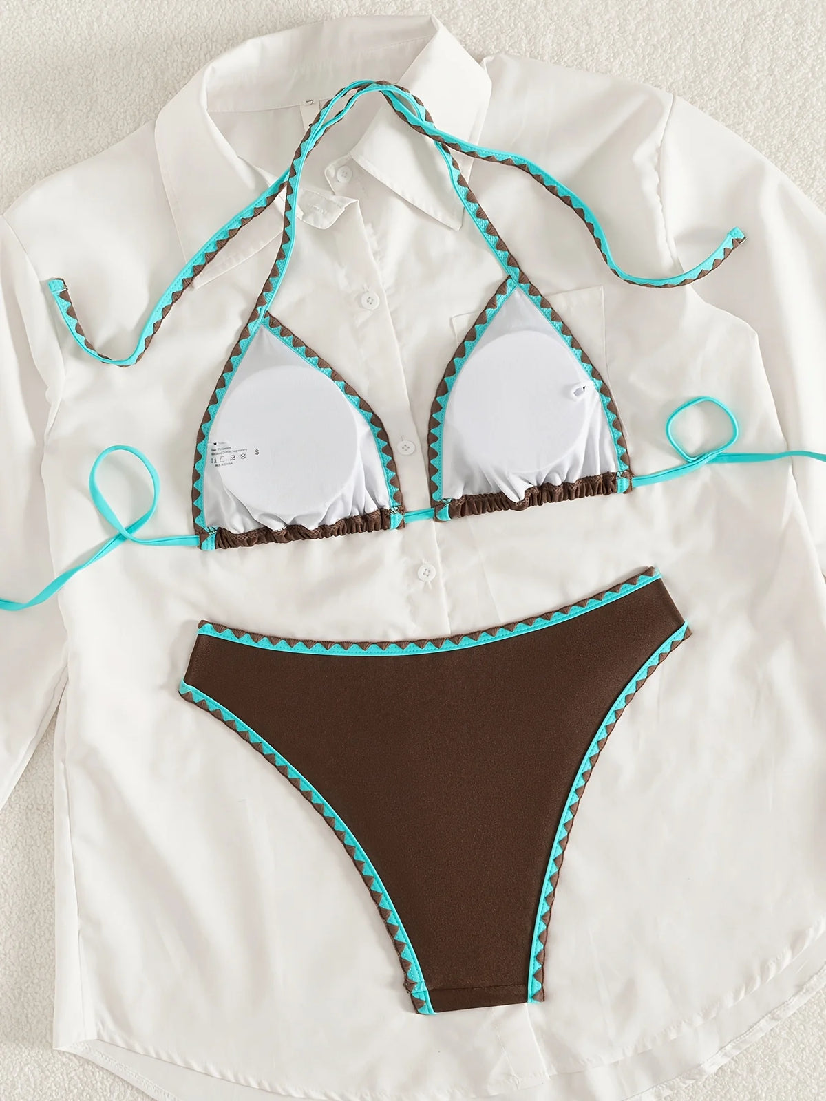 ZTVitality Sexy Coffee Color Patchwork Two-Piece Bikinis 2026 Women's Push Up Halter Bandage Swimsuit Holiday Swimwear Biquini