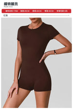 Butt Lifting One Piece Body Shaping Yoga Jumpsuit Women Short Sleeve Hollow Out Backless Bodycon Shorts Sports Suit Workout Wear