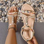 Women's fashionable round toe bohemian style one foot elastic band casual versatile flat sandals