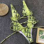 Leopard Deep V Neck Wrap Around High Cut Women Swimwear One Piece Swimsuit Female Monikini Tummy Cut Out Bathing Suit Swim Lady