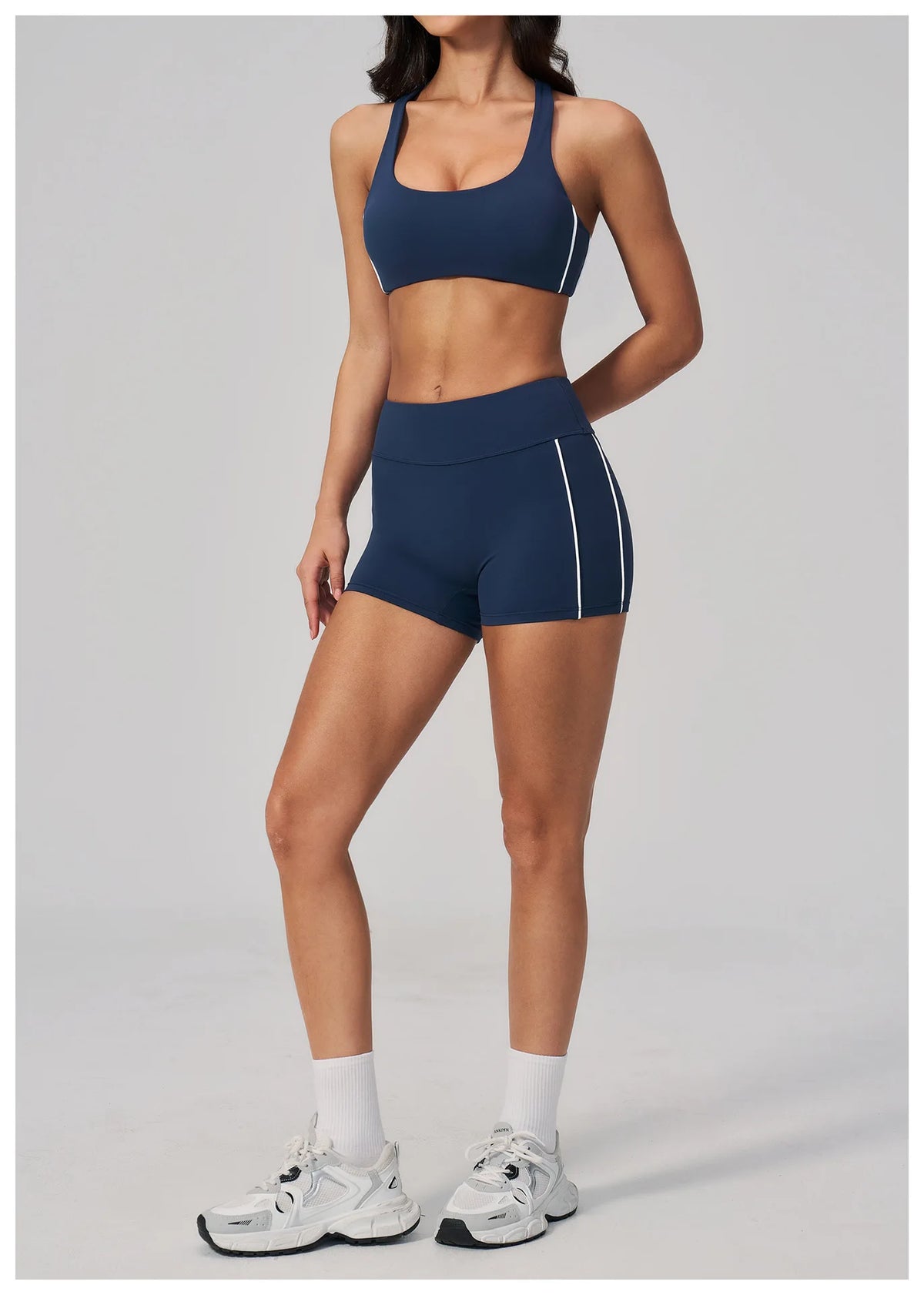 Quick Drying Shaved Tight Yoga Suit for Women Color Contrast Slim Sports Bra High Waist Shorts Running Fitness Suits Tracksuit