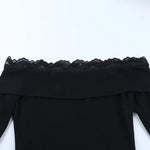 Y2K Streetwear Lace Long-Sleeve Off-Shoulder Top for Women American Style Slim-Fit Hot Girl T-Shirt Lady Spring Autumn Outfit