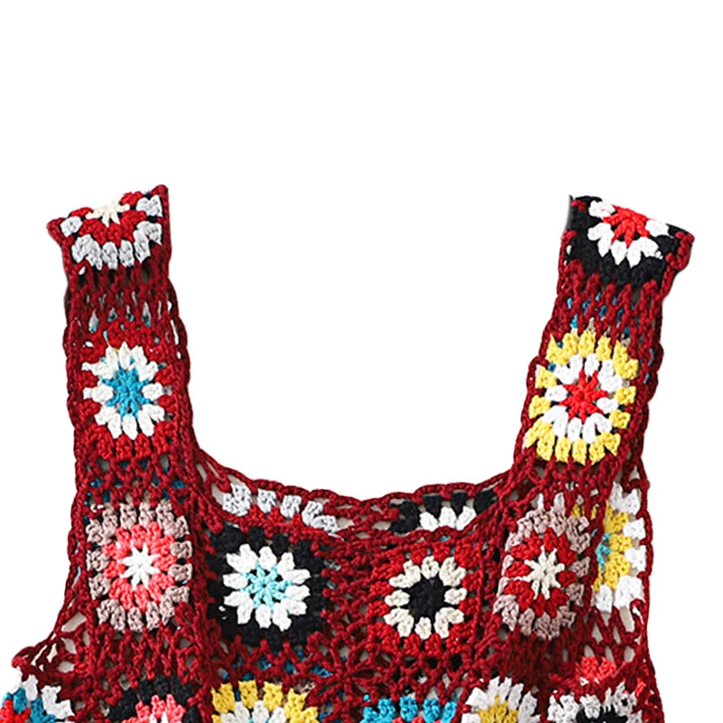 Summer Women Flower Crochet Vest Sleeveless Cover-ups Hollow Out Knit Crop Tops Bohemian Casual Daily Beach Tank Tops
