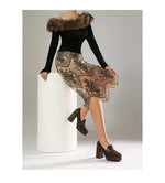 Square Toe Platform Double-Layer Buckle Shallow Sleeve Office Pumps Ultra-High Thick Heel Breathable High Heels