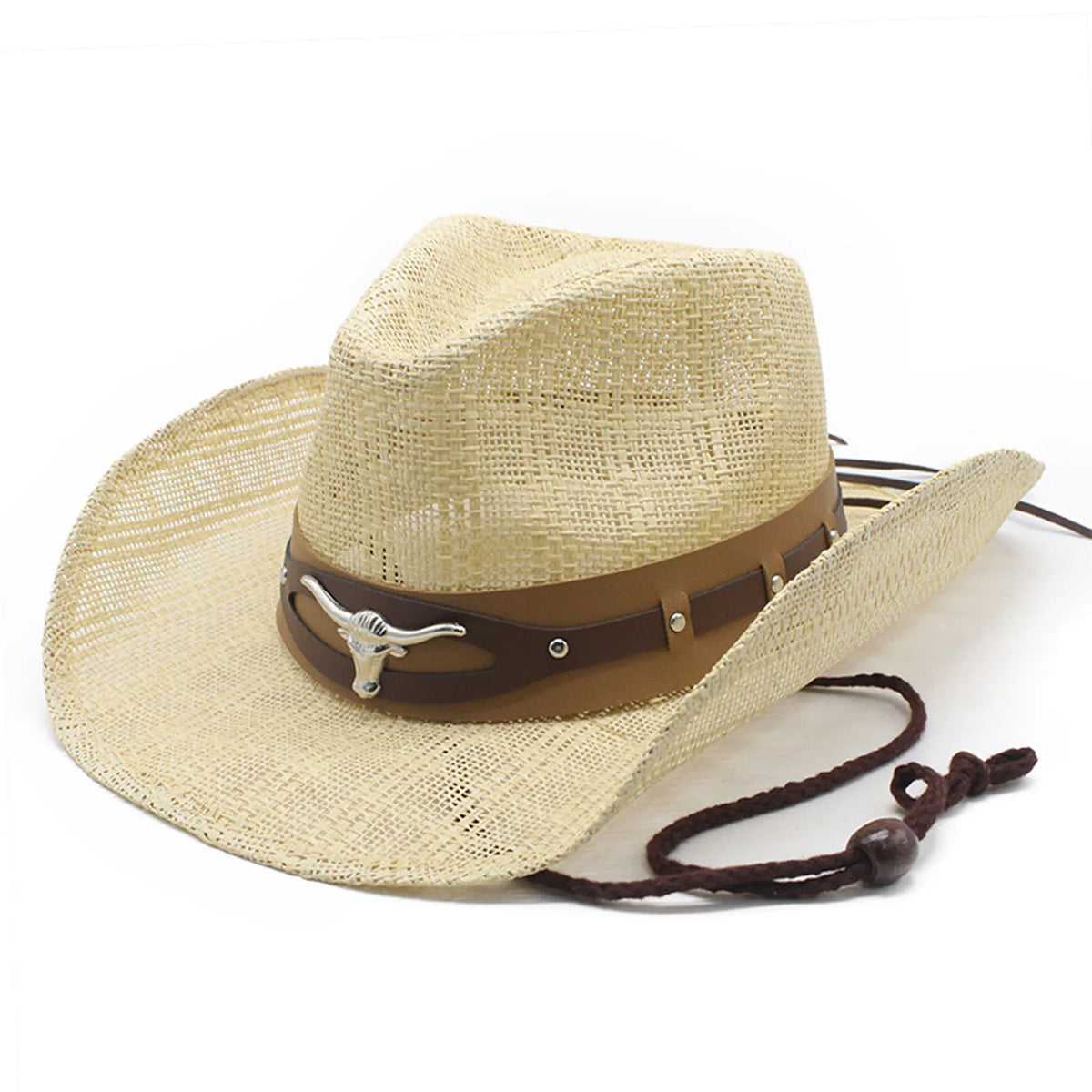 Womens Straw Cowboy Hat With Bull Head Wide Brim Breathable Western Hat With Chin Strap Sun Hat For Beach Outdoor Vacation 2026
