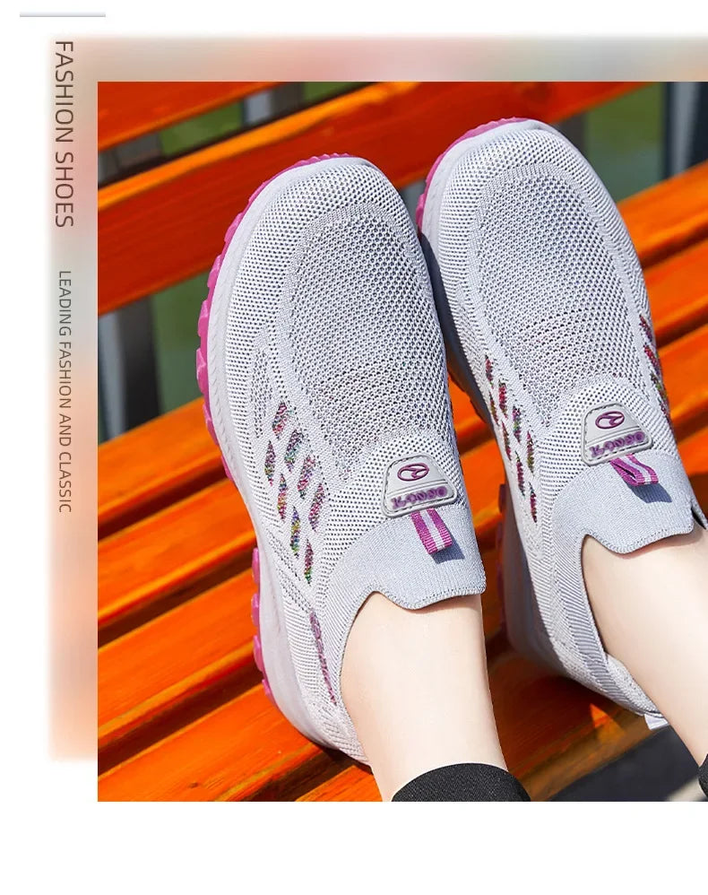 Women Vulcanized ShoesHigh Quality Breathable Mesh Women Sneakers Soft Slip On Flats Shoes Women Loafers Walking Flat