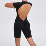 Padded Backless Yoga Cycling jumpsuitWomen Zipper GYM Sportswear Fitness One Piece Sports Suit V Back Workout Playsuit