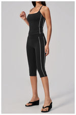 Women's 2 Piece Yoga Set Summer Brushed Color-Block Slim Sports Tank Top High Waist Pants Gym Running Fitness Suits Tracksuit