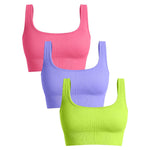 Women'S Ribbed Seamless Sports Bralettes,High Stretch Knit Fabric, Solid Color, with Removable Pads for All Seasons
