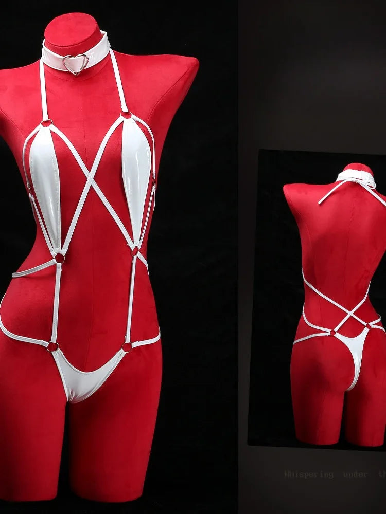 Ladies Sexy Lingerie Cosplay Uniforms Sexy Hollow Bikini One Piece Bodysuit Women Erotic Lingerie Body Socks Set Sleepwear