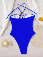 2026 Summer Women's One-piece Suit Swimwear Sexy Hollow Out Neck Lace-up Bodysuit Beachwear High Waist Push Up Bathing Suits
