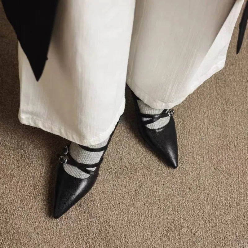 2026 Metal Buckle Hollow Sandals Office girl PointedThin Heel Patent Leather Fashion Single Shoe 35-42 Big Size Women Shoes