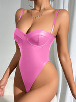 New Women's Sexy Lingerie, Faux PU Leather Lingerie Bodysuit, Teddy Bear High-Crotch Nightgown/Bodysuit