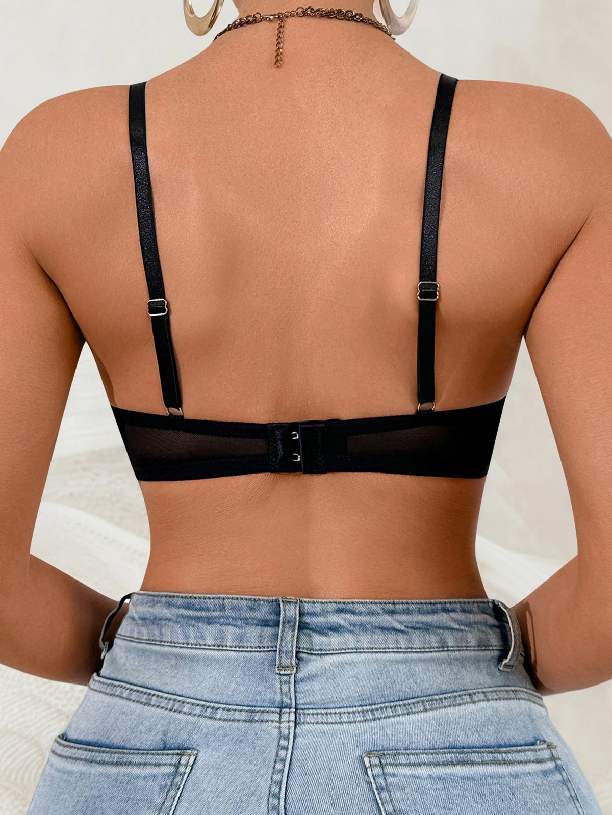Black lace patchwork lingerie with European and American fashion style thin steel ring women's underwear sexy Lingerie MR3617