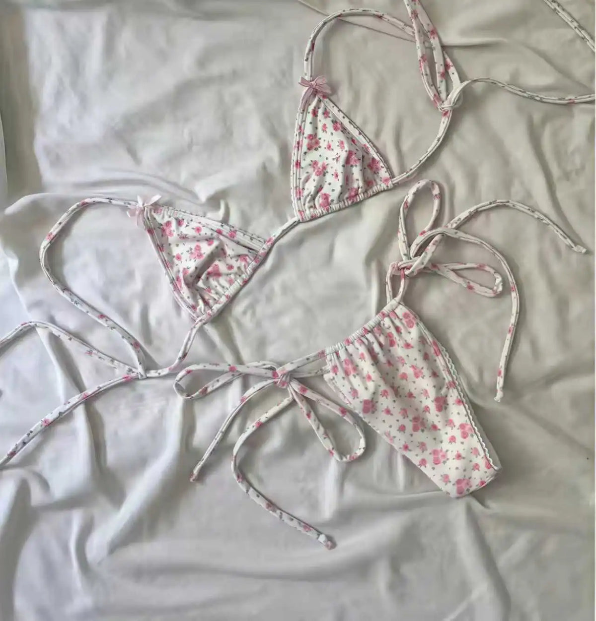 Floral Print Halter Micro String Bikini Female Swimsuit Women Swimwear Two-pieces Bikini Set Bow Knotted Bathing Suit Swim Lady