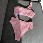 Wrinkled Asymmetric One Shoulder Female Swimwear One Piece Swimsuit Women Monokini Bather High Cut Out Bathing Suit Swim Lady