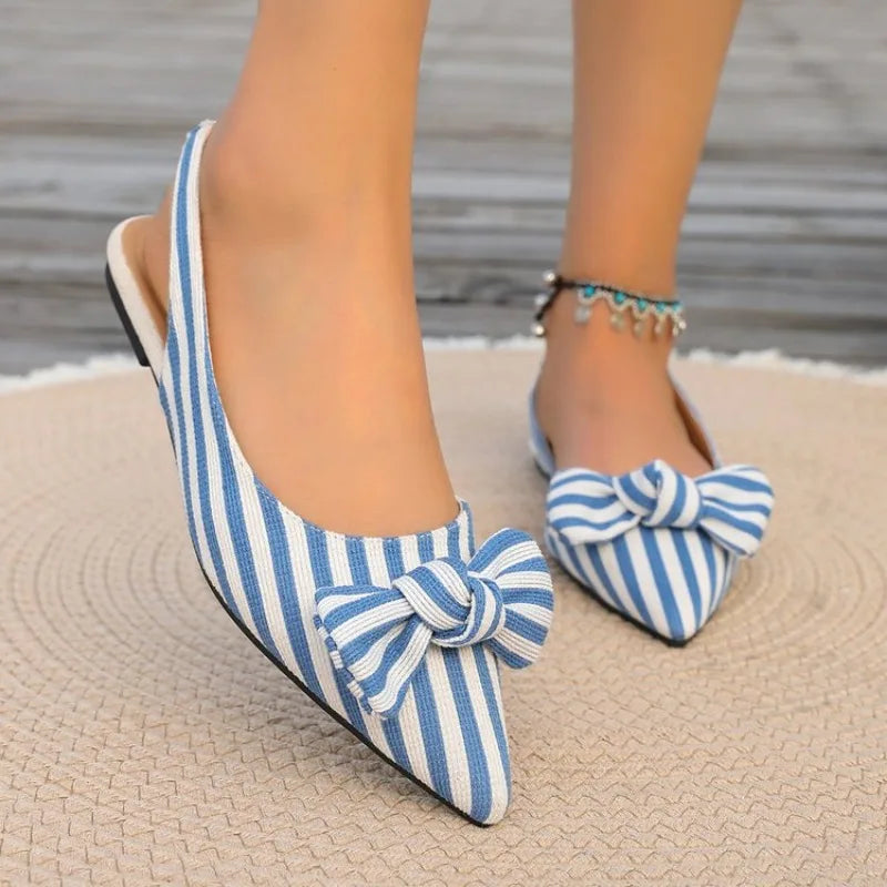NewPointed Toe Flat Women Sandals 2026 Fashion Elegant Bow Closed Toe Female Shoes