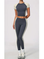 Nake Yoga Set Women's Tracksuit Color Contrast Short Sleeve Slim Sports T Shirts High Waist Leggings Fitness Clothes Gym Outfits