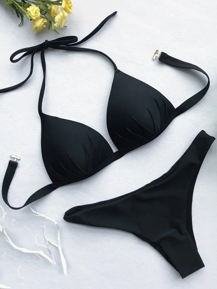 2025 Halter Bra Cup Bikini Women Swimsuit Female Push Up Swimwear Two Pieces Bikini Set Brazilian Bather Bathing Suit Swim Lady