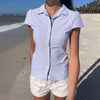 Women's Summer Casual Slim Fit Shirt Short Sleeve Lapel Buton Up Solid Color/Striped Print Vintage Tops