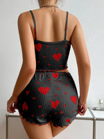 Summer Sleepwear Women 2 Pieces Pajama Set Homewear Heart Print Camisoles and Shorts Sexy Lingerie Nighty Underwear