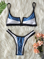 S - XL Splicing V Shaped Thong Bikini Women Swimsuit Female Swimwear Two Pieces Bikini Set Bather Push Up Bathing Suit Swim Lady