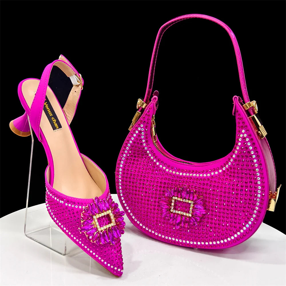 doershow Italian Shoes And Bag Sets For Evening Party With Stones Italian Leather Handbags Match Bags!HFG1-21